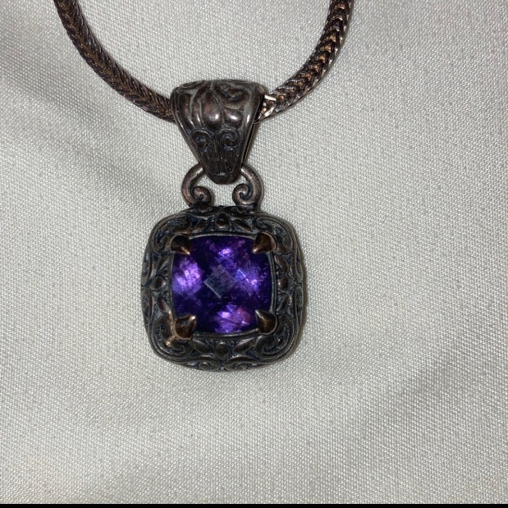 BJC Samuel Benham 18kt gold + 925 STERING SILVER amethyst pendant and necklace